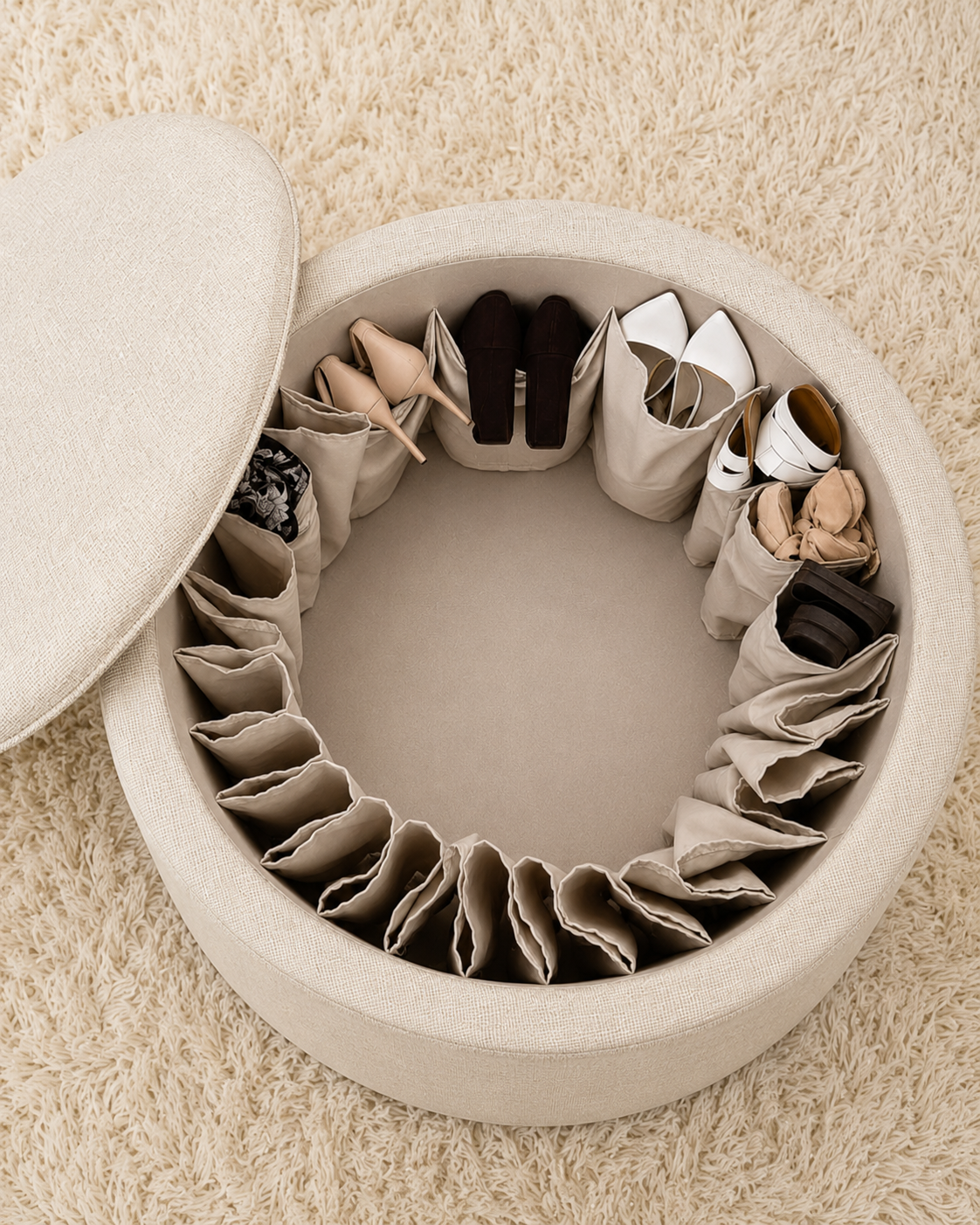 Le Coffre à Chaussures | Round Shoe Storage Ottoman