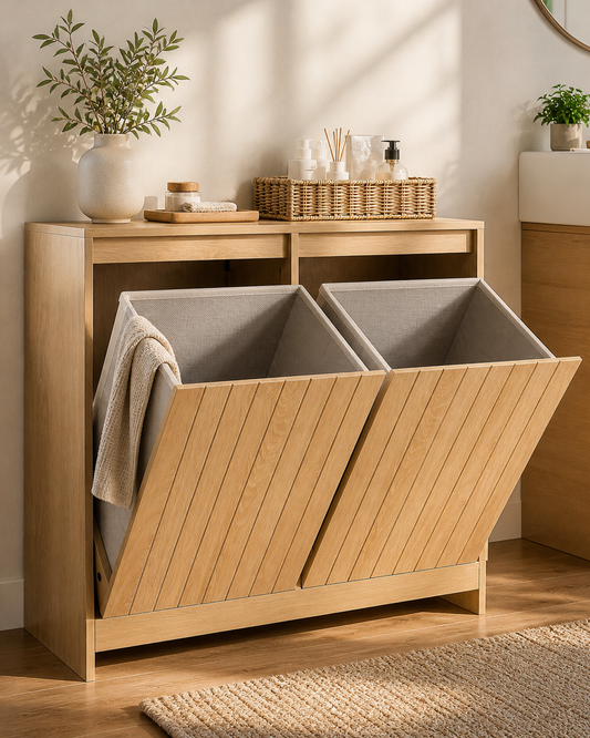 Le Laundry Duo | Wooden Double Laundry Basket Cabinet