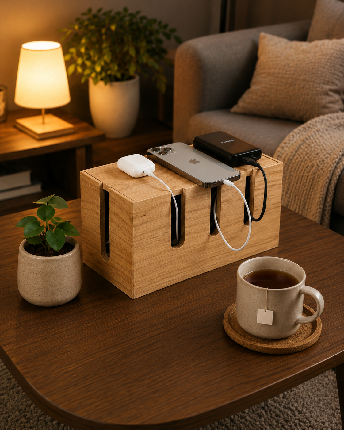 Le Cable Box | Wooden Charging Station Organizer