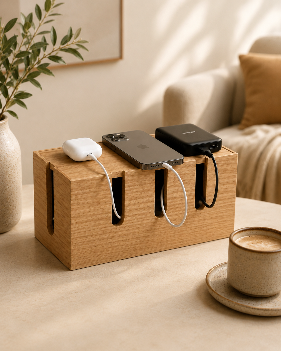 Le Cable Box | Wooden Charging Station Organizer